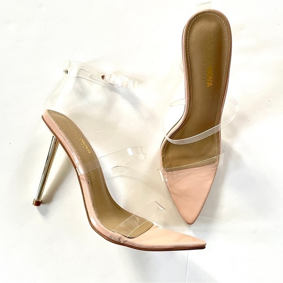 Clear Strap Pointed Open Toe High Heels - Picture 1 of 11
